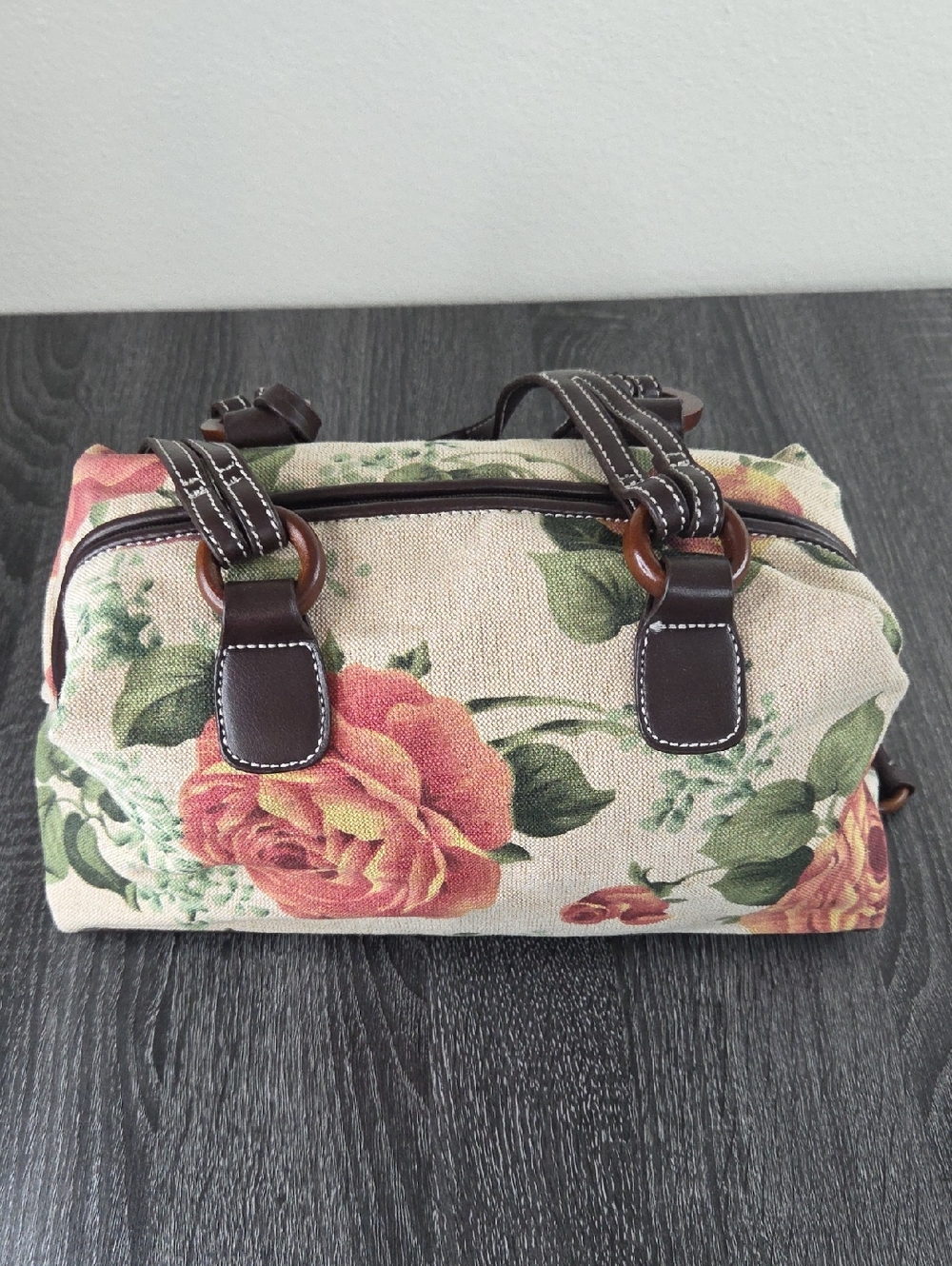 STONE MOUNTAIN Floral Tapestry Satchel Handbag in Antique Large Rose Prin t EUC - Picture 10 of 16